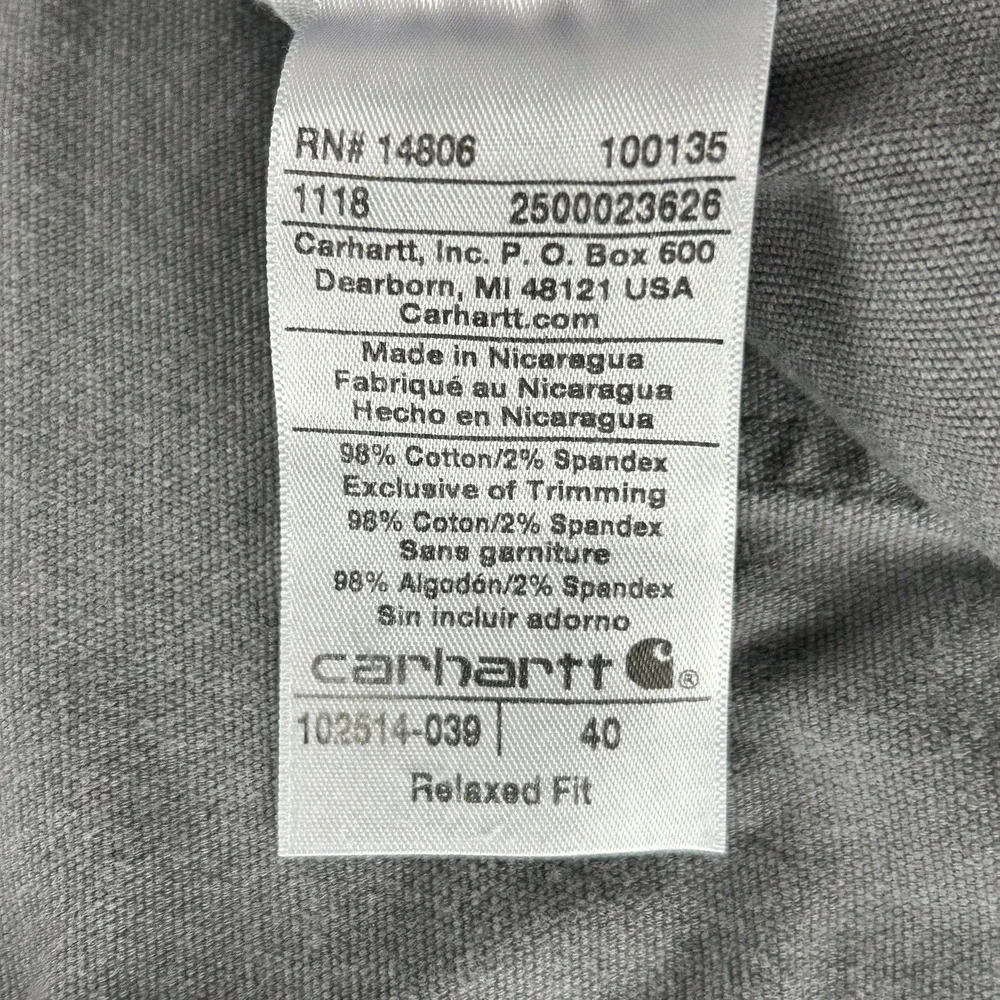 Carhartt Chino Shorts Mens 40 Gray Relaxed Fit Canvas Work Utility 9‎ Inseam